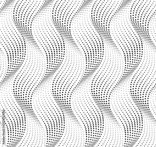 Vector seamless texture. Modern geometric background with wavy lines from dots. 
