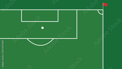 Football Corner Kick Field Vector Illustration, Soccer Pitch Top View Background, Sports Field Flat Design