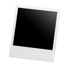 Empty white photo frame with black matte border on white background