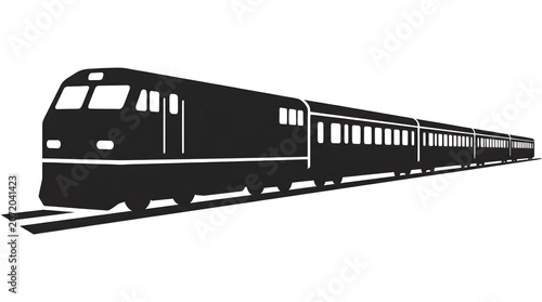 Passenger train silhouette side view on tracks