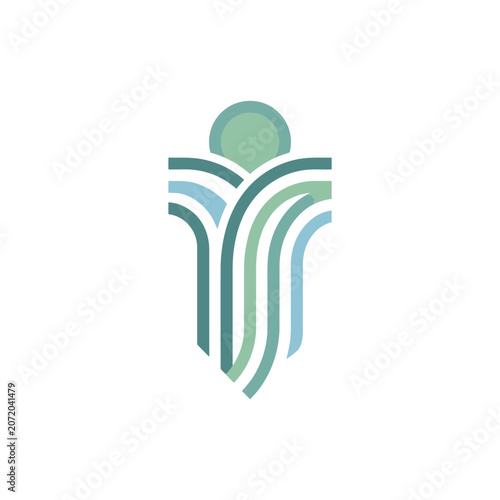 Abstract green growth symbol with rising fluid lines.