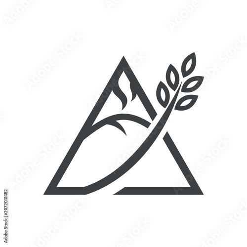 Mountain triangle icon with wheat grain branch.