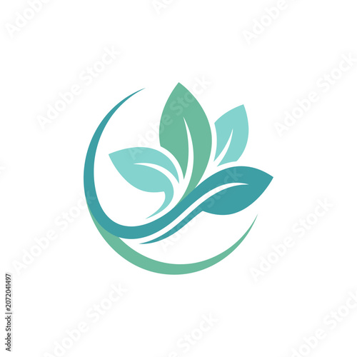 Minimalist teal leaf and wave symbol.