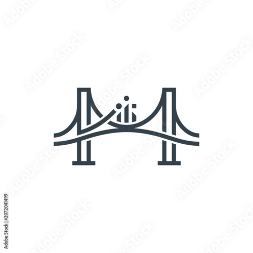 Suspension bridge icon with family silhouette.