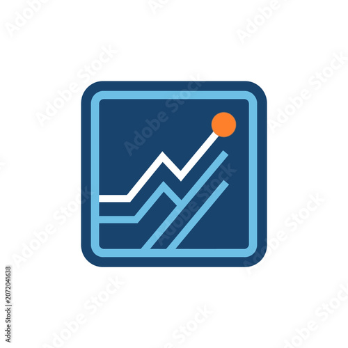 Blue rising stock market line graph icon.