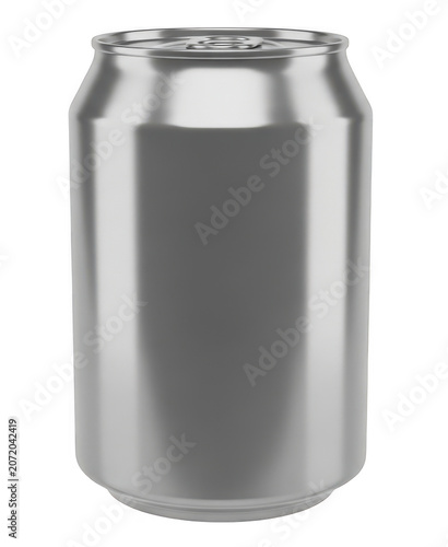 Empty silver aluminum can isolated on white background with reflection