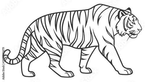 Photos Black and white line art drawing of a majestic tiger with wildlife, predator