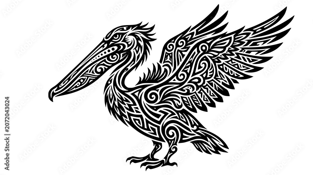 Fototapeta premium Tribal Pelican Tattoo Design Vector Illustration