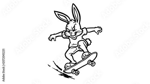 Bugs Bunny skateboarding, dynamic action pose