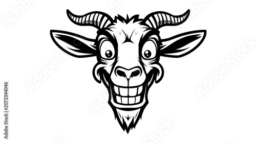 Goat head with a happy expression, cartoon style