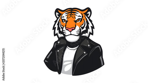 Stylized tiger portrait in high contrast black and white with bold graphic outlines