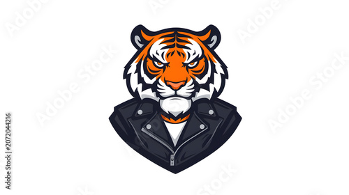 Tiger head wearing black leather jacket