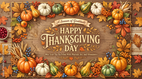 Happy Halloween Autumn Background with Orange Pumpkins Harvest Leaves Thanksgiving Holiday Frame Vector Illustration Design for Seasonal Celebration Card Decoration Template