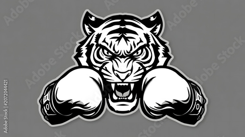 Aggressive Roaring Tiger Head Black and White Illustration Close Up