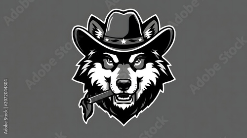 Wolf wearing cowboy hat and smoking cigar