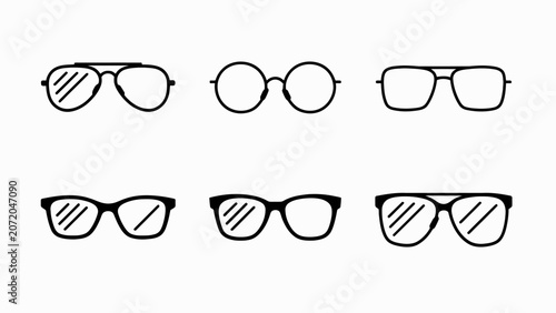 Tableau sur toile Collection of six assorted eyeglasses, graphic illustration, white background