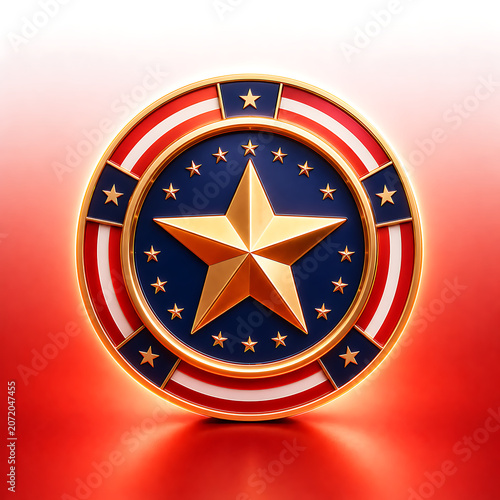 Stylized Metallic Patriotic Emblem on Illuminated Red Background - Symbol of Achievement and Authority
