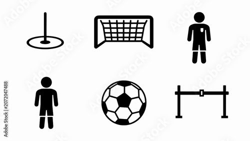 Soccer Icons: Goal, Ball, Players, Field Marker, Goalpost