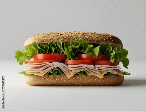 Delicious Sandwich with Turkey, Cheese, Tomato, and Lettuce on Wheat Bread, Perfect for a Quick Lunch