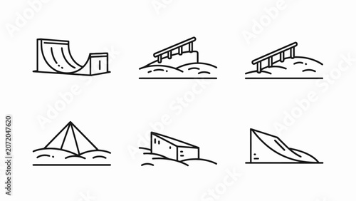 Photos Extreme Sports Ramp Icons Set: Skatepark, Snowboard, BMX Elements