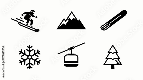 Foto Winter Sports Icons: Snowboarder, Mountains, Snowboard, Snowflake, Cable Car, Tr