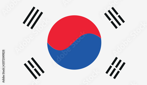 A clean high-quality vector illustration of the South Korean flag featuring the central red and blue taegeuk symbol surrounded by four distinct black trigrams.