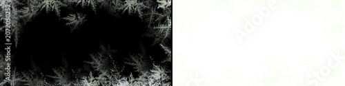Quadro su tela Frosty window with icy fern patterns borders black background transparent cutout