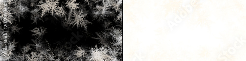 Vászonkép Intricate ice frost frame with detailed crystalline structures on transparent and dark layers for wintry decorations