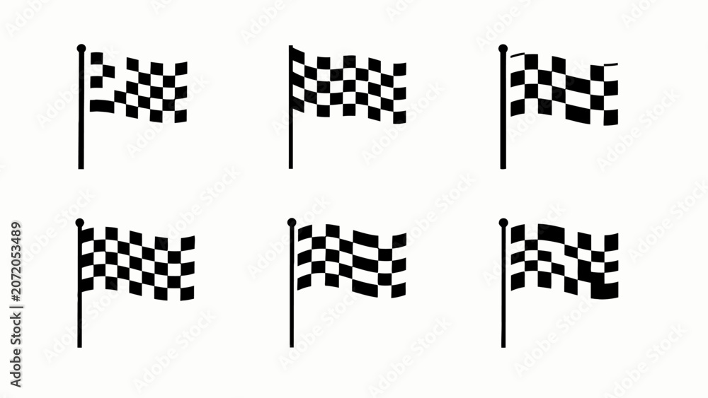 Naklejka premium Set of checkered racing flags waving on poles, isolated on white