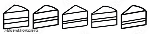 Fotografie Simple line drawing of bakery cake portion icon set on a white background