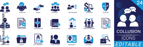 Photos Collusion Solid Icon Set, corruption, fraud, secret deal, bribery, conspiracy, G