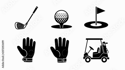 Fotografía Golf Icons: Club, Ball, Tee, Hole, Gloves, Cart