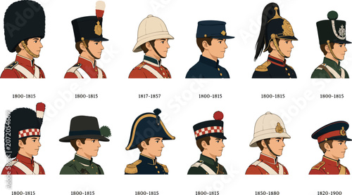 Fotografie Vsai british army military uniforms evolution through history illustration