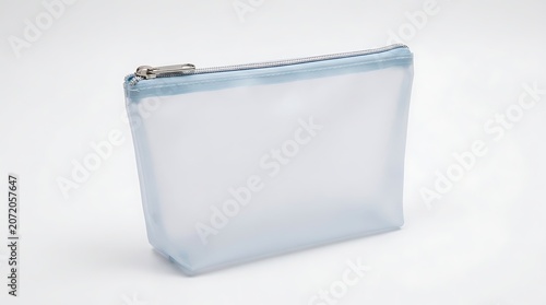 Minimalist Transparent Blue Zippered Pouch for Cosmetics and Essentials.
