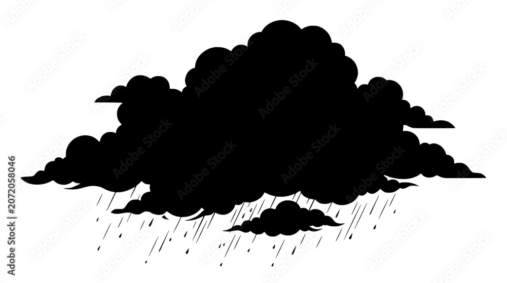 Fototapeta premium Stormy Black Cloud Silhouette with Rain Drops Vector Graphic Illustration