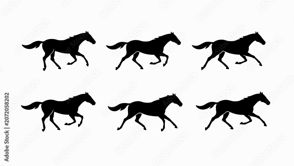 Obraz premium Silhouette of Six Running Horses in Motion