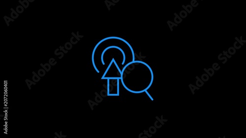 Animated icon showing magnifying glass and arrow symbol for digital search concept.