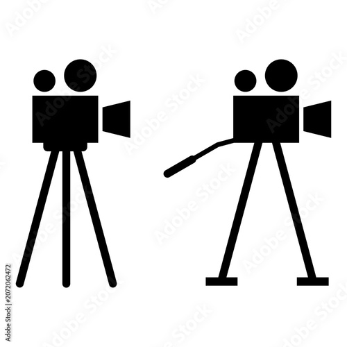 Movie Camera on Tripod Vector Icon Silhouette Set