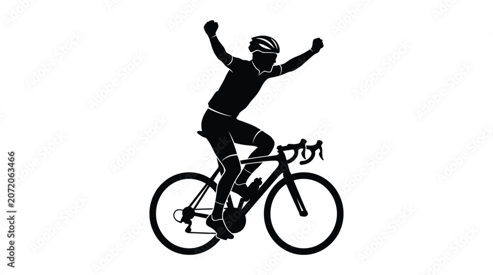 Obraz premium Cyclist On Racing Bicycle Arms Raised In Victory Silhouette