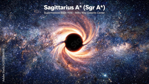 Cosmic supermassive black hole swirling with galactic energy in stunning space artwork
