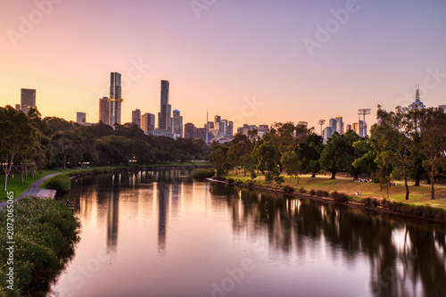 Melbourne Skyline at Sunset Reflected in the Yarra River
