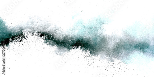 Schilderij op canvas Abstract explosion of turquoise and white particulate matter, resembling a crash