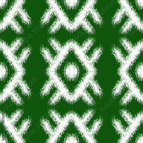 Tribal Ikat Seamless Pattern in Green and White