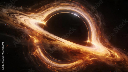 Cosmic vortex with fiery swirling energy and glowing plasma streams capturing the dramatic power of a black hole in deep space