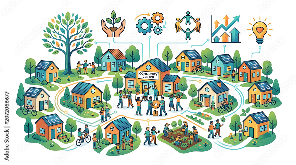 Fototapeta premium Community Engagement and Collaborative Living for the International Day of Cooperatives Illustration