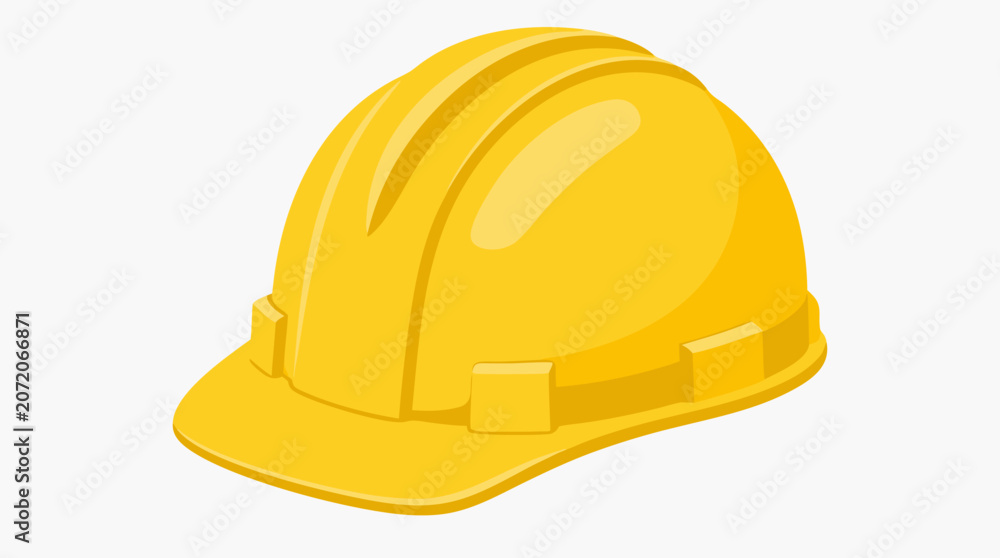 Fototapeta premium Bright yellow construction safety hard hat isolated on a clean background in a flat vector illustration perfect for industrial safety and construction industry themes.