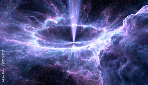 Cosmic nebula explosion with radiant light beams and swirling purple clouds captivating space background for sci fi posters