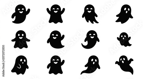 Obraz na plátně Black ghost icons in various poses.