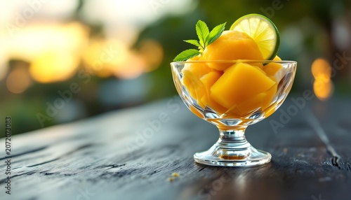 Mango sorbet served in an elegant bowl, summer dessert concept