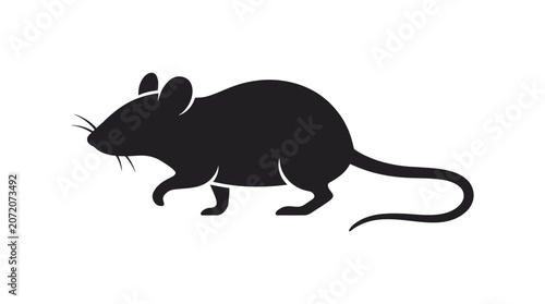 Cuadro en lienzo Black mouse silhouette against a white background simple animal shape silhouette